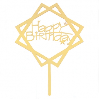 Happy Birthday Yıldızlı Pleksi Pasta Yazısı Altın